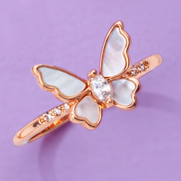 Rose Gold Butterfly ring with Mother of pearl, Charmed Aroma - Picture 1 of 8